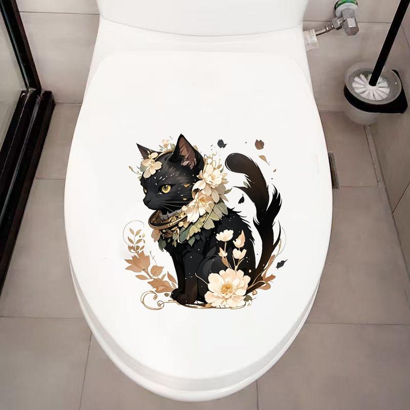 Self-adhesive Waterproof Black Cat Toilet Stickers for Bathroom Toilet Seat Creative Wall Decor