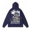 Classic Print Hooded Sweatshirt Teens Unisex Loose Fit Cotton Pullover Streetwear