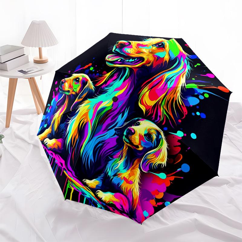 1 PC Automatic Folding Umbrella - Colorful Dogs Artwork Pattern, Portable & Foldable Design with 8 Ribs, Christmas Birthday Gifts
