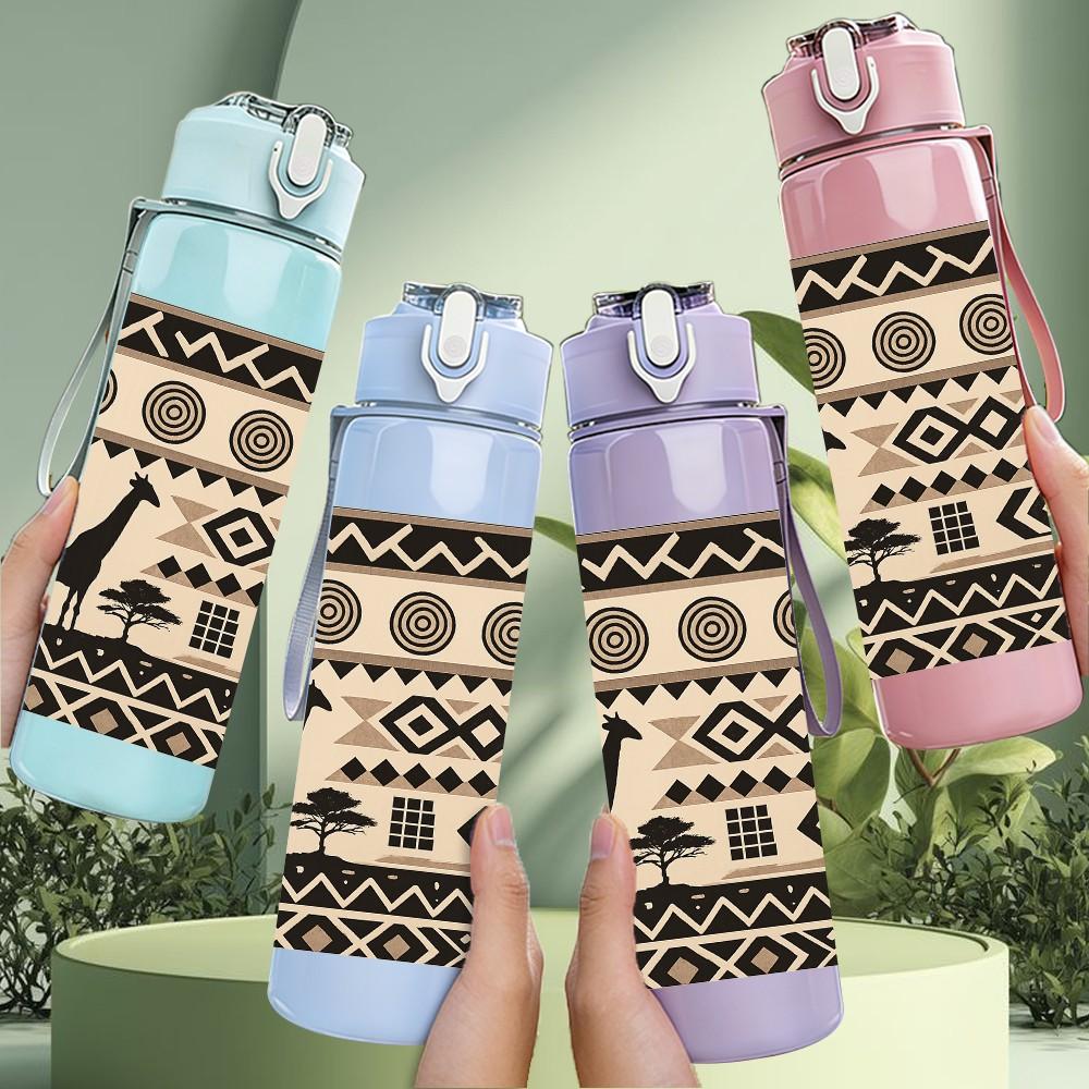 1PC Ethnic Tribal Animal Pattern Print 750ml Color Plastic Sports Water Bottle Leakproof Flip Straw Lid Suitable for Sports Office Home Use