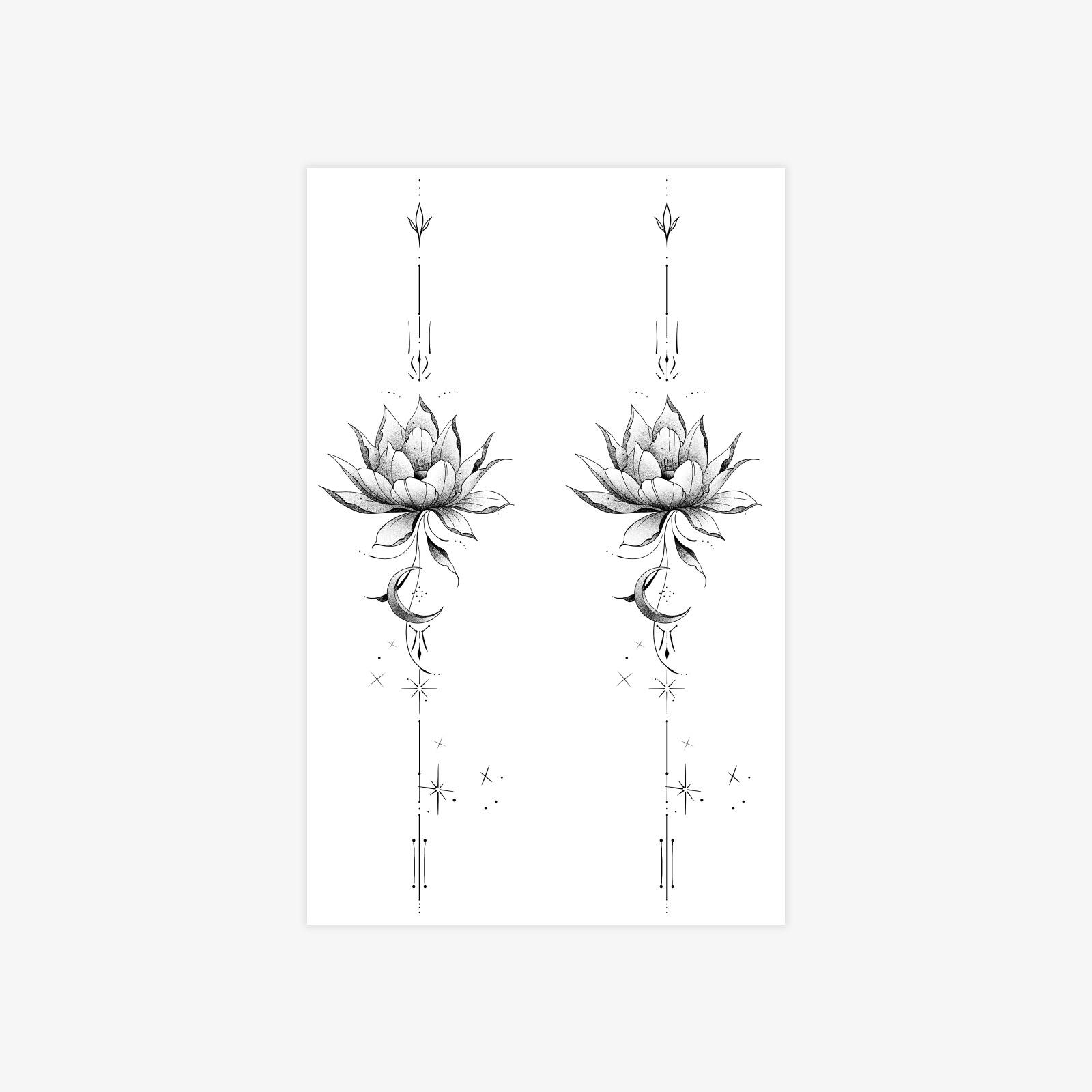 

High-End Simplicity, Lotus Totem Under The Moon, Back And Legs Tattoo Sticker 12*19
