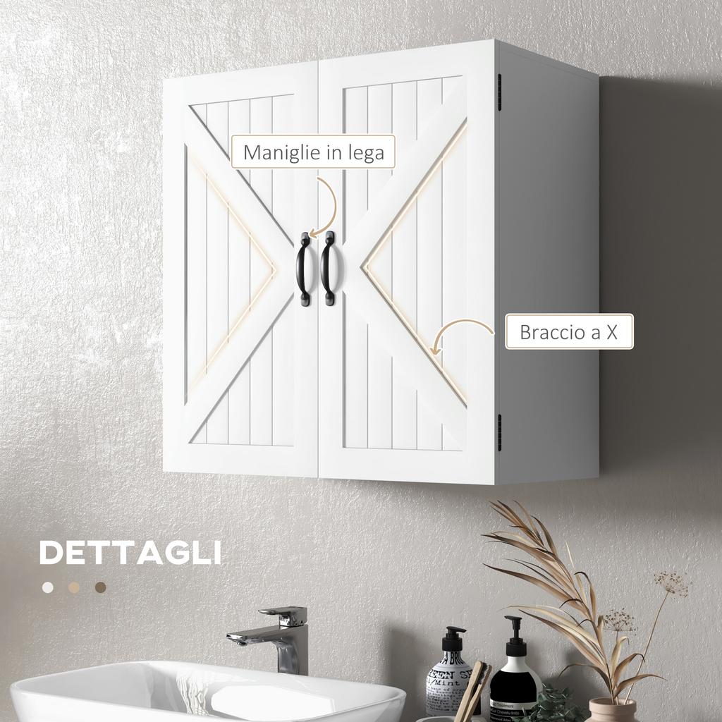 Country-Style Wooden Bathroom Wall Cabinet with Adjustable Shelf. 60x30x60cm. White