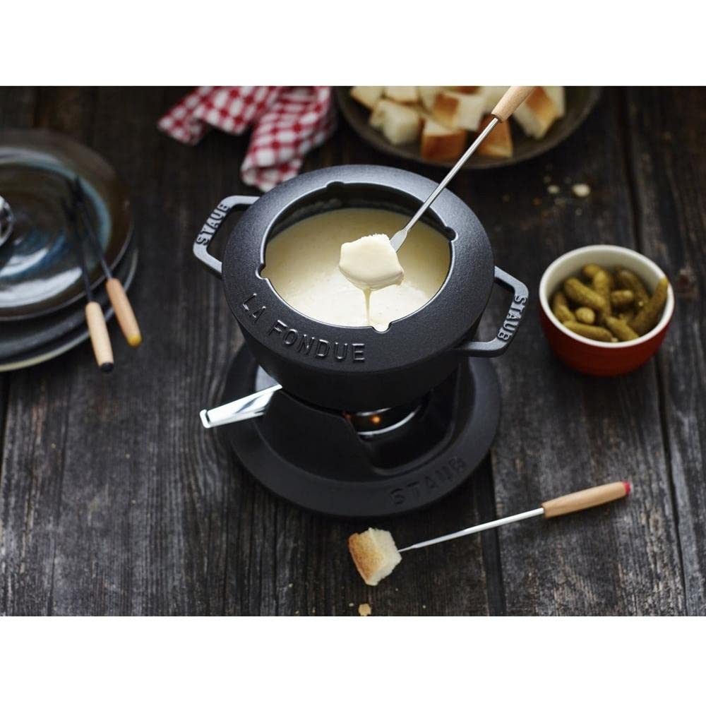 Staub "Black Fondue Set, 16cm" Cast Iron Enamel Pot [Official Japanese Product] Specialty 40511-970