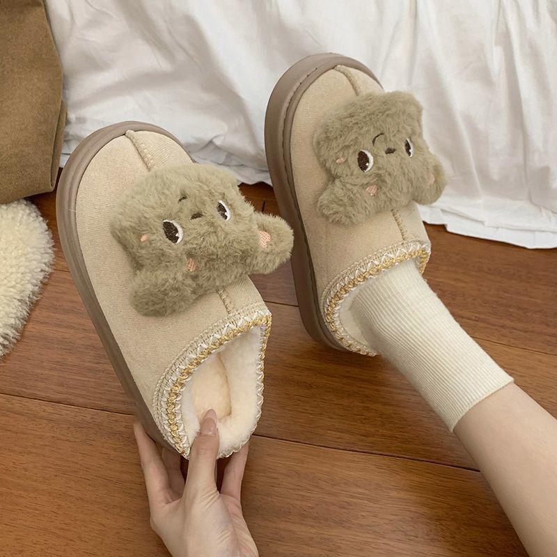 Thick-soled Snow Boots Wear Piled Bag Head Half Slippers 2025 Autumn and Winter New Cartoon Cute Height-increasing Fluffy Shoes Women