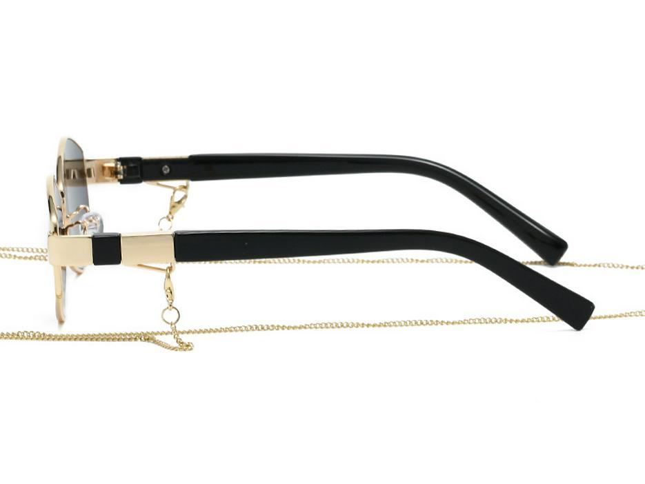 Retro Chain Decor Women's Polygonal Metal Sunglasses - European & American Street Style