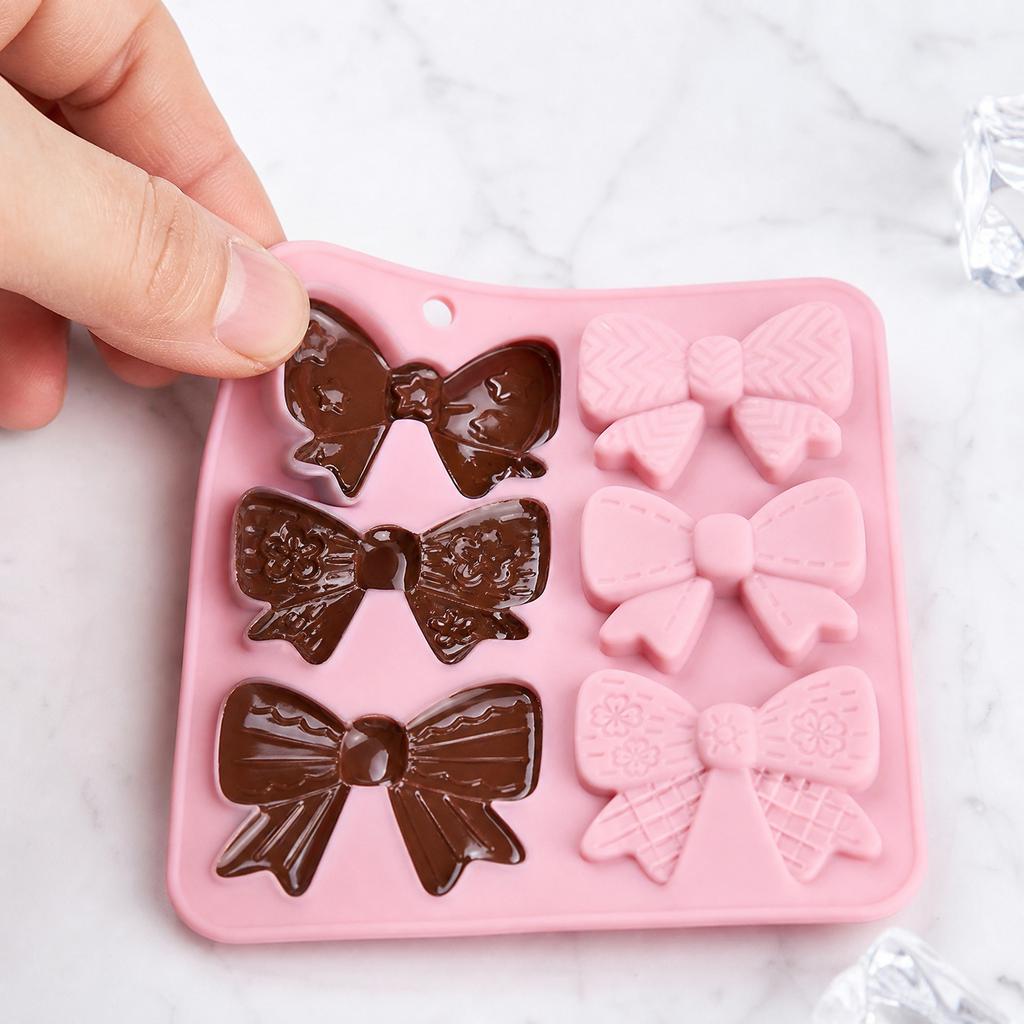Silicone Bowknot Mold Set 6 Cavities for Cake Decoration Soap Making Resin Chocolate Candy Mold Flexible Non-Stick Baking Tool