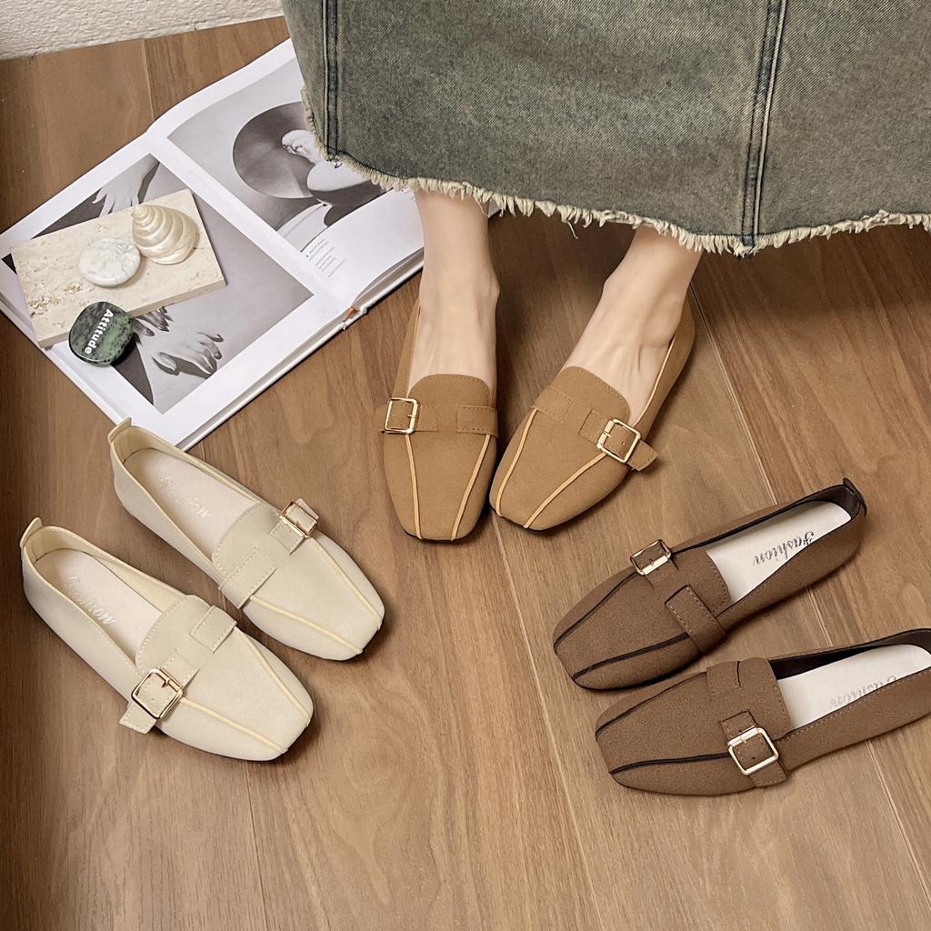 Fashion Women Flats Shoes Spring New Style Metal Buckle Loafers Soft Sole Shallow Mouth Sneakers Women Casual Comfortable Office Shoes