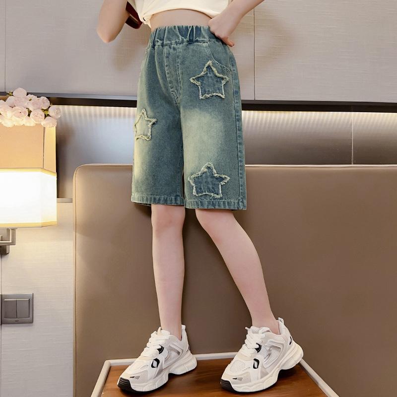 Girls Denim Shorts Summer Casual Loose Jeans Short Pants Children Wide Leg Pants Teen High Waist Straight Trousers