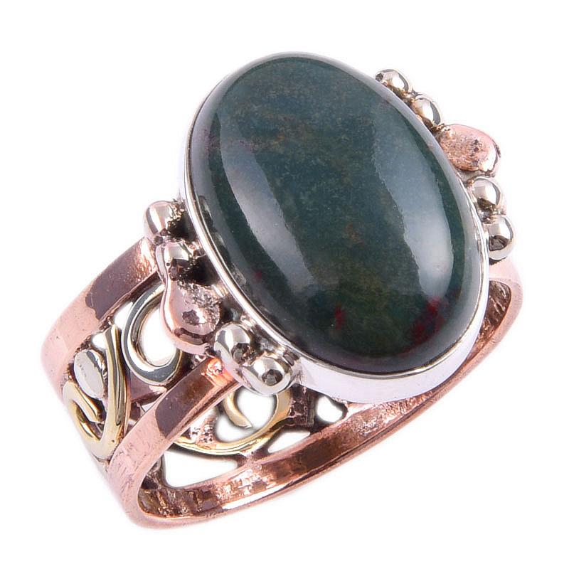 Natural Bloodstone Gemstone Handmade 925 Sterling Silver Two Tone Ring S.9 R6z92