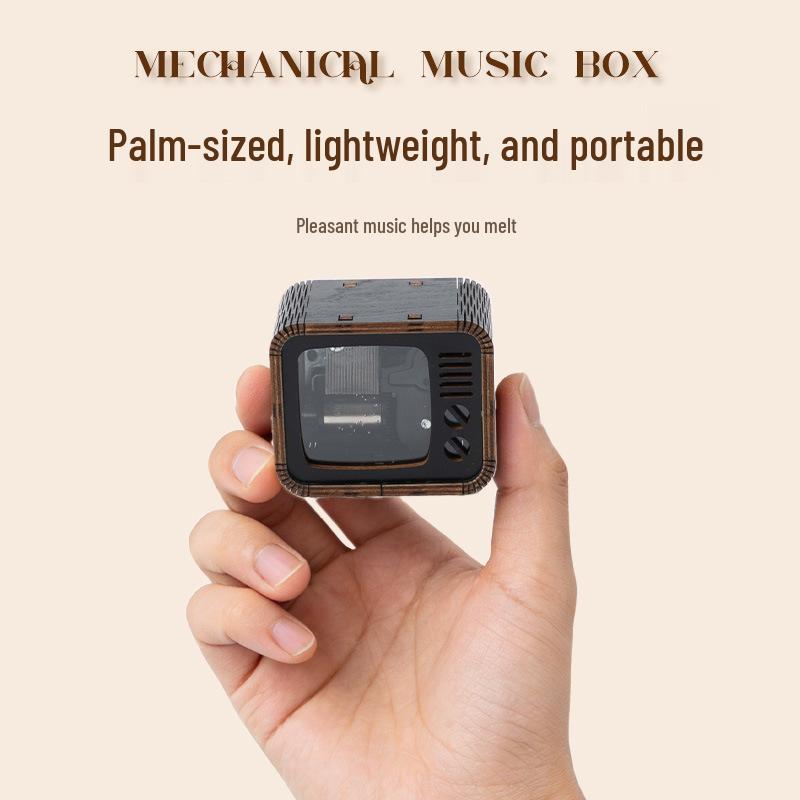 Mini Retro Wooden Hand-Crank Music Box - Creative Gift for Students & Children's Birthdays