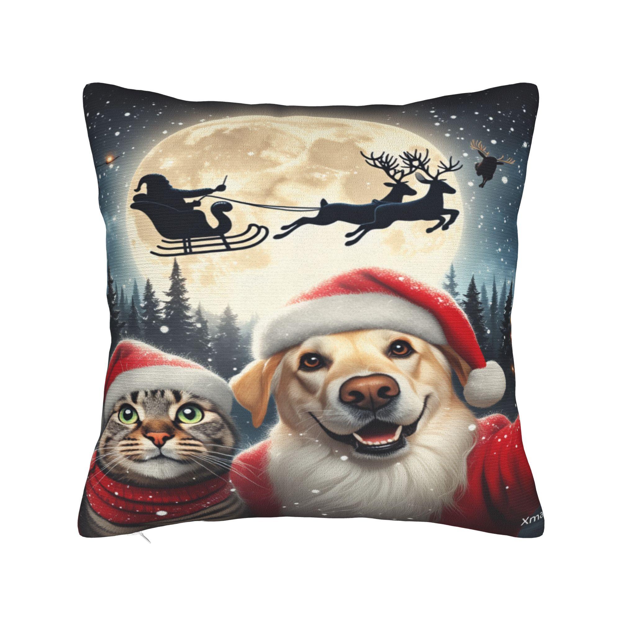 Селфи кота с Сантой Рождественские Наволочки Ретро Модная Наволочка Для Дивана Домашний Декор Мягкая Наволочка 12x12Inch