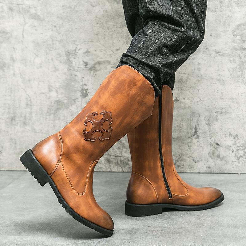 Western Cowboy Stiefel Martin Stiefel trendige Herrenschuhe Plateau Werkzeug Retro Reißverschluss 2025 Herbst- und Winterstiefel High Top Lederstiefel