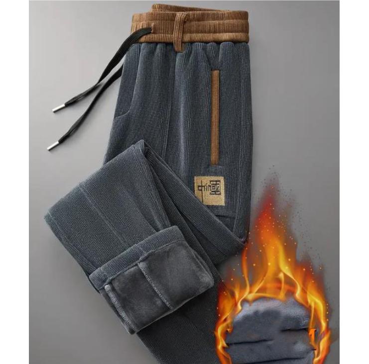 Two-pack of Men's Sports Straight Casual Pants with Extra Velvet and Thickening Elastic Waistband with Drawstring Men Trousers