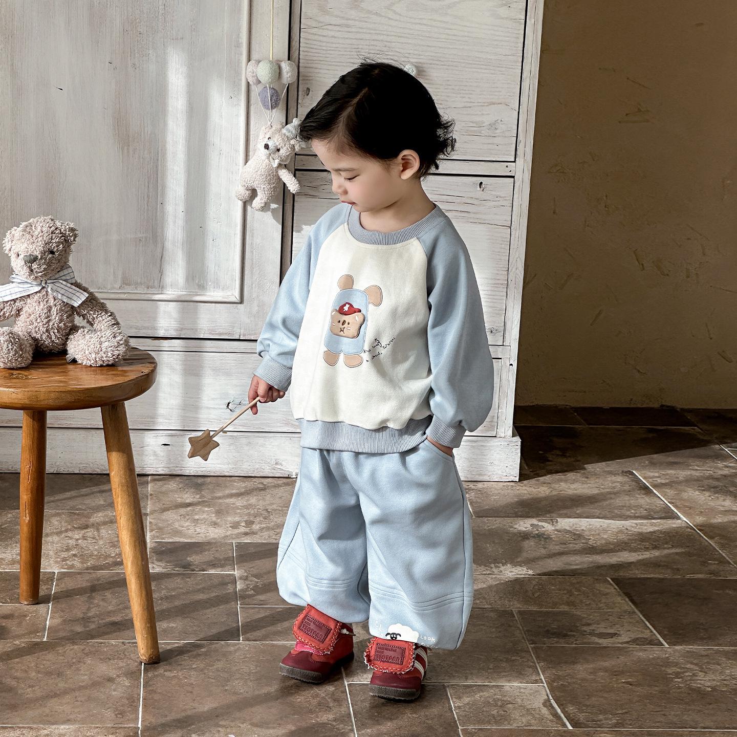 Spring 2026 Boys  Toddler Korean-Style Hoodie and Pants Set - Two-Piece Casual Outfit 90 cm