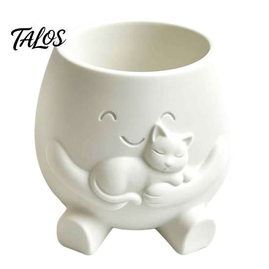 Gift for Plant Lovers 3D Printed Face Planter Pot with Cat Design, Decorative Succulents Pot, Small Desktop Creative Resin Flowerpot Indoor