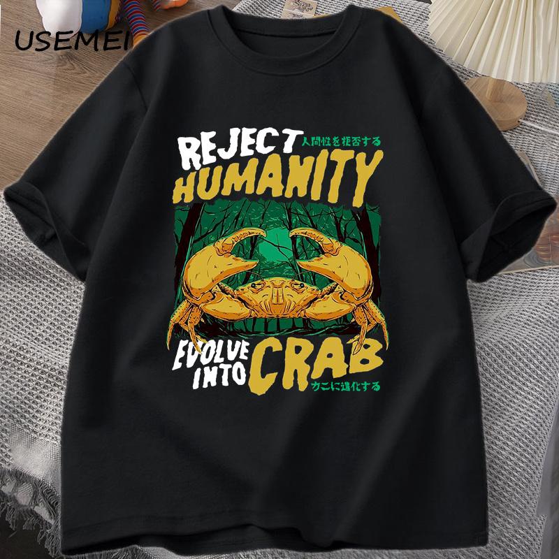 Reject Humanity Crab T Shirt Horror Crab T-shirt Men Women Japanese Style Graphic Tees Clothes Short Sleeve Round Tee Harajuku S разноцветный