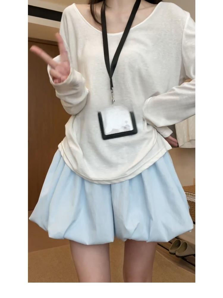 

Preppy Anti-exposure Three-quarter Length Skirt-trousers Summer Inspired Red A-line Shorts Puffed Bud Lantern Mini Skirt for Women 4xl синій