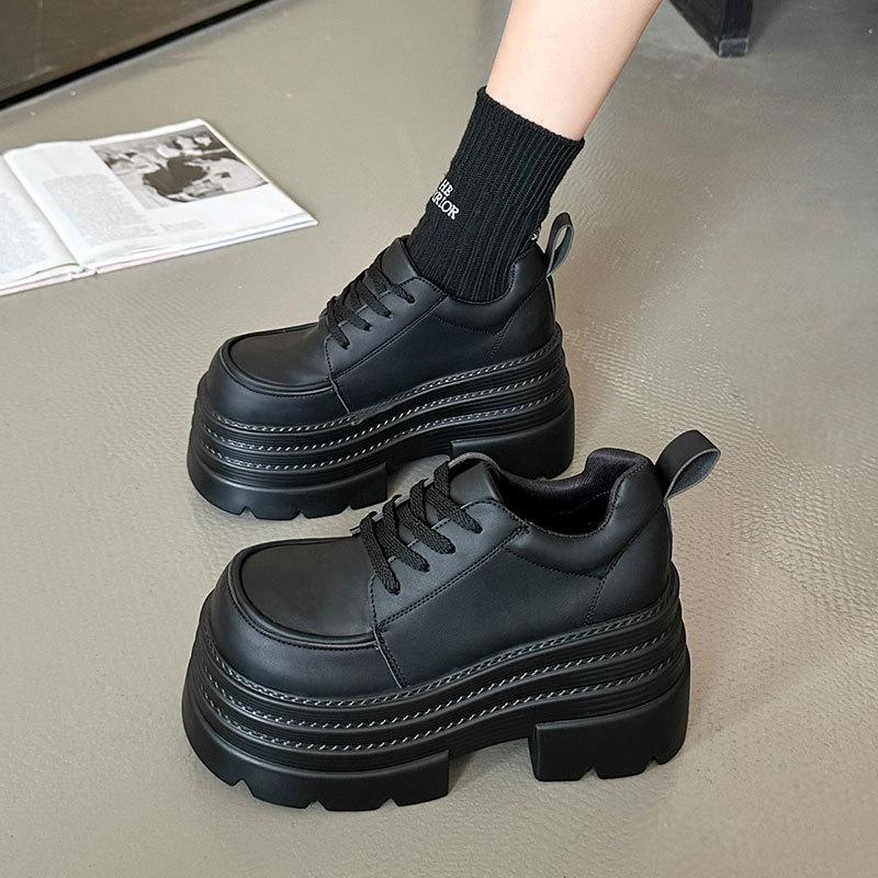 Fashion Thick-soled Lace-up Small Leather Shoes Women's Spring and Autumn New Small Super Thick-soled Heightening Single Shoes