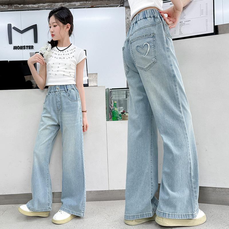 Weite Jeans für Mädchen: Frühling/Herbst Locker sitzende Hosen mit geradem Bein für Junior High School Schüler