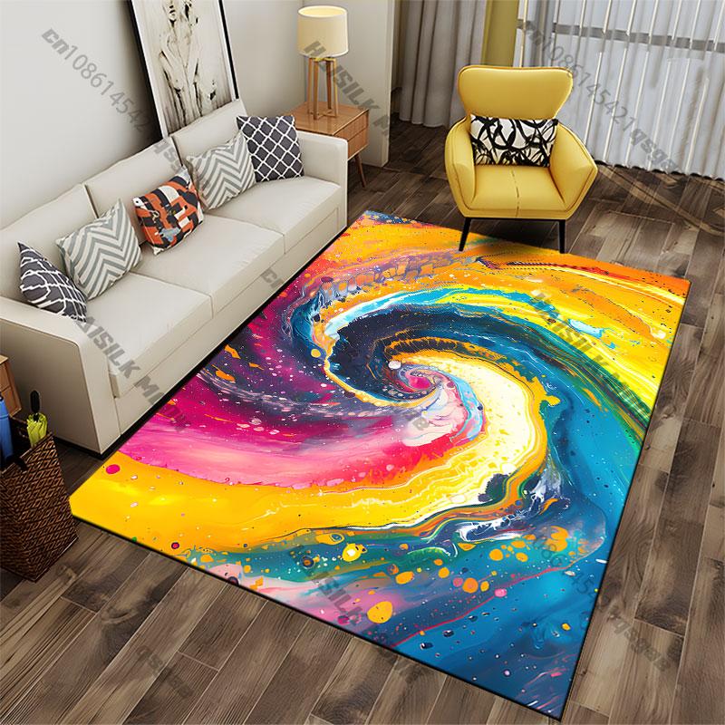 Vibrant swirling colorful abstract carpet Yoga living room room decor children's crawling mat doormat area rug games mat