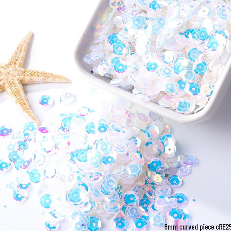6mm Iridescent Silver Sequins: Laser Embossed Curved Pieces for DIY Embroidery, Wedding Dress Accessories, and Craft Ornaments.