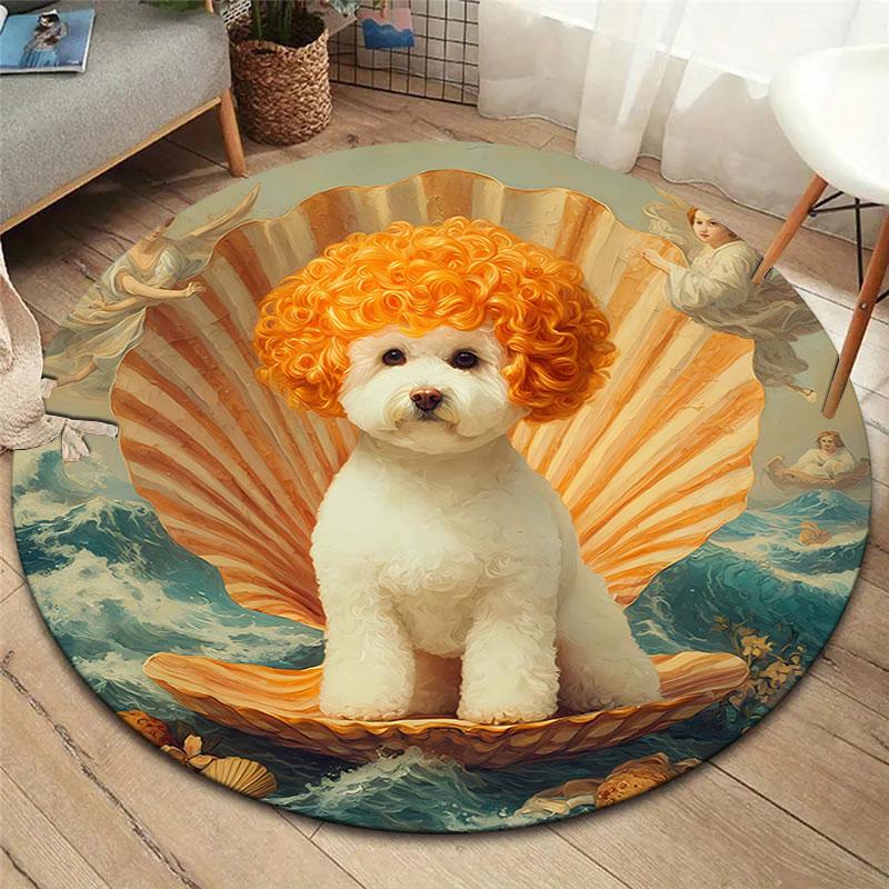 Cute animals with oil painting textureRound Area Rug,Carpet Rug for Living Room Bedroom Sofa Playroom Decor,Non-slip Floor Mat