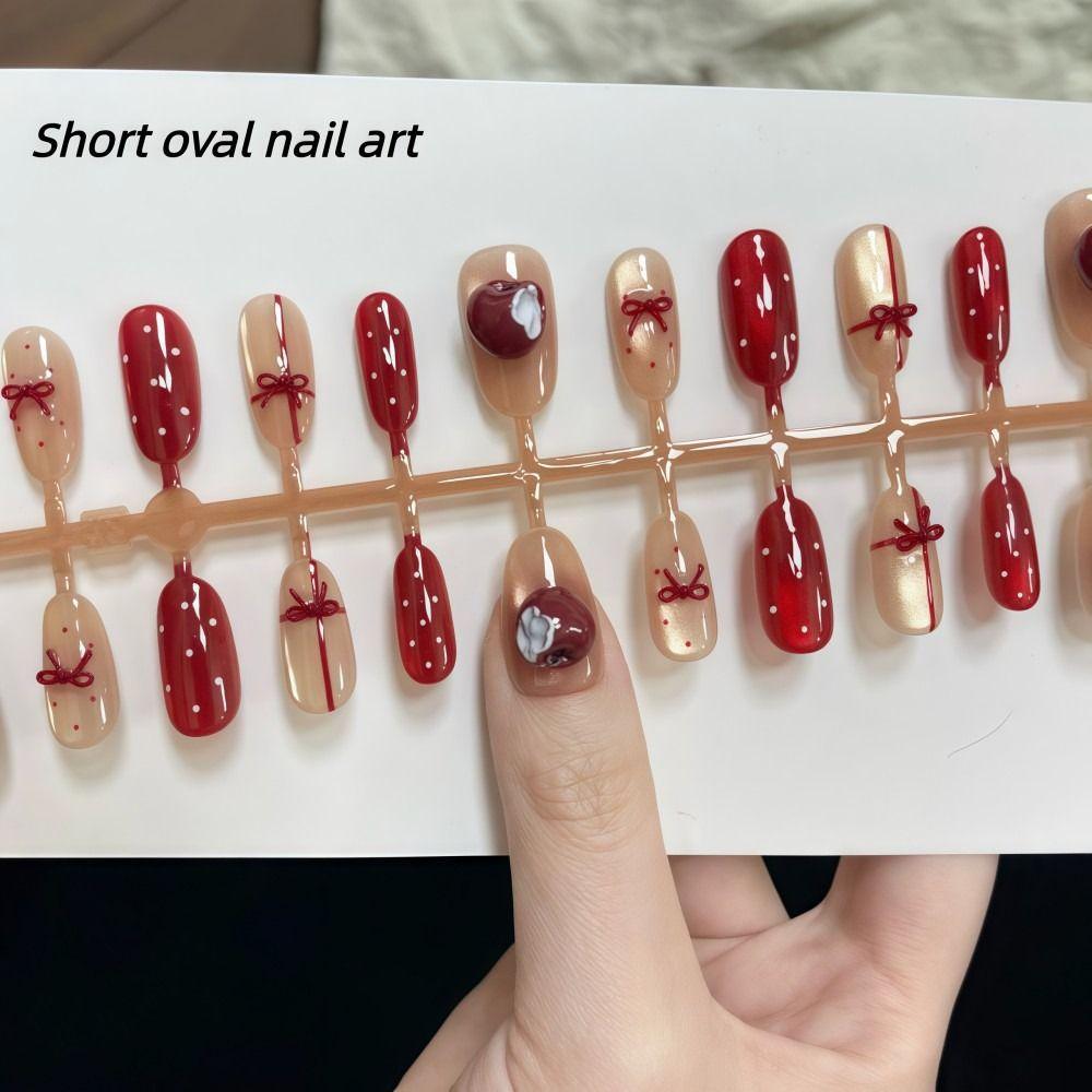 Polka Dots False Nails 30 Pcs/Set Extended Nail Extensions Cute Fake Nail Tips  Nail Art DIY