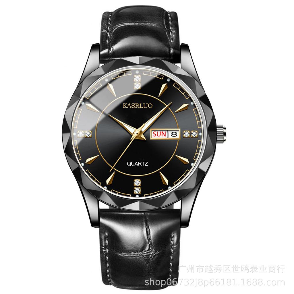 Trendy Men'S Watch Men'S Waterproof Stainless Steel Double Calendar Premium Quartz Watch Luminous