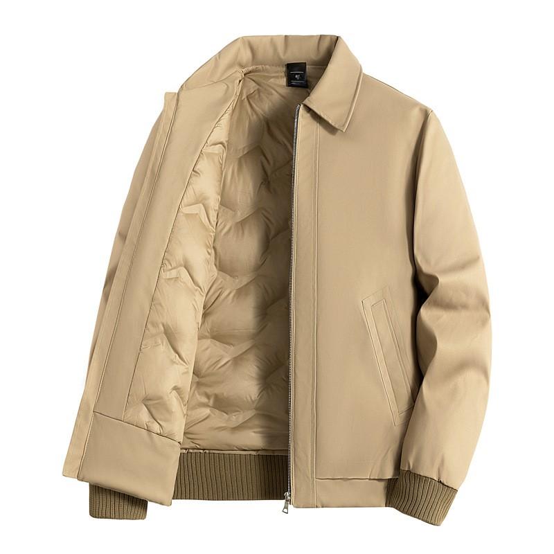 Mens Winter Down Jacket 50% White Duck Loose Fit Business Casual Coat With Lapel Multiple Pockets