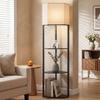 Corner Floor Lamp with Shelves, Modern Tall Standing Lamp with Chain Switch for Living Room, Bedroom, Bulb Not Included, Black