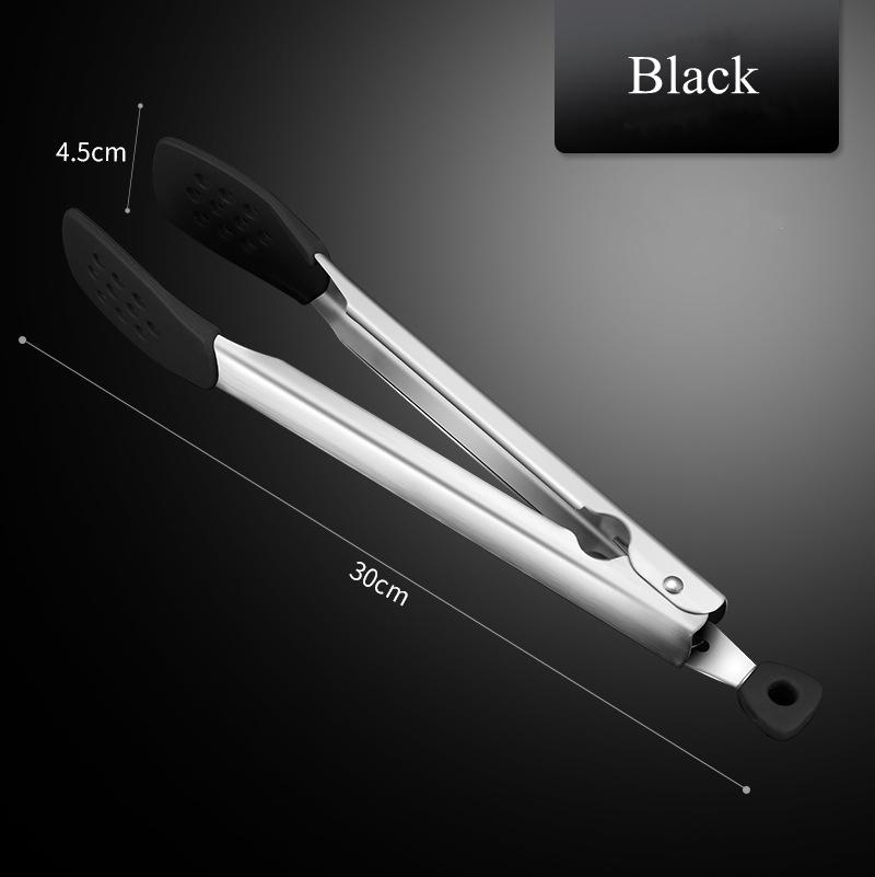 Silicone Head BBQ Grilling Tongs Stainless Steel Non-Stick Steak Bread Clip Anti-Scalding Food Clamp Kitchen Cooking Utensils