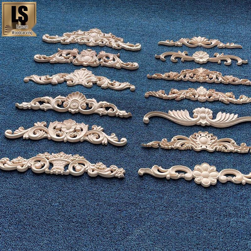 European Solid Wood Carved Floral Applique for Furniture and Doors