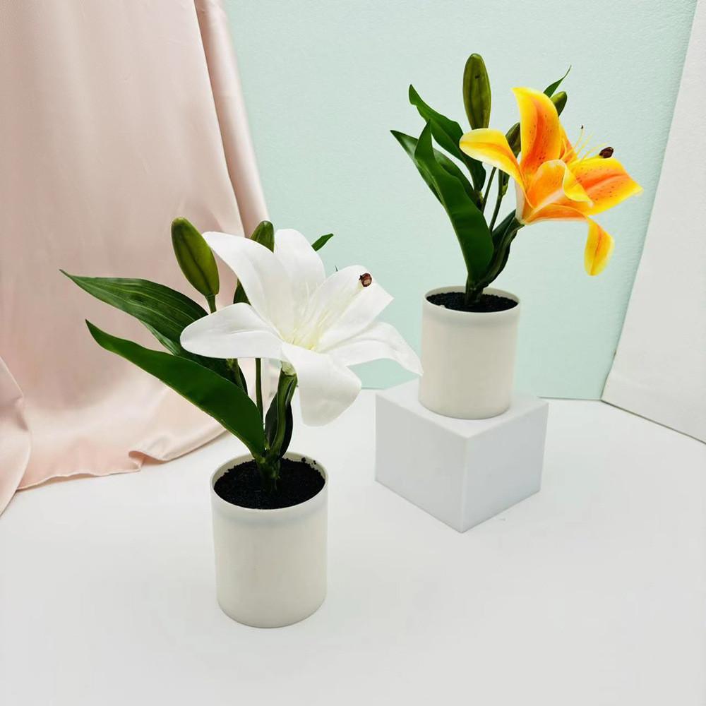 Lily Elegant Artificial Green Potted Plant For Living Room Decor Tabletop