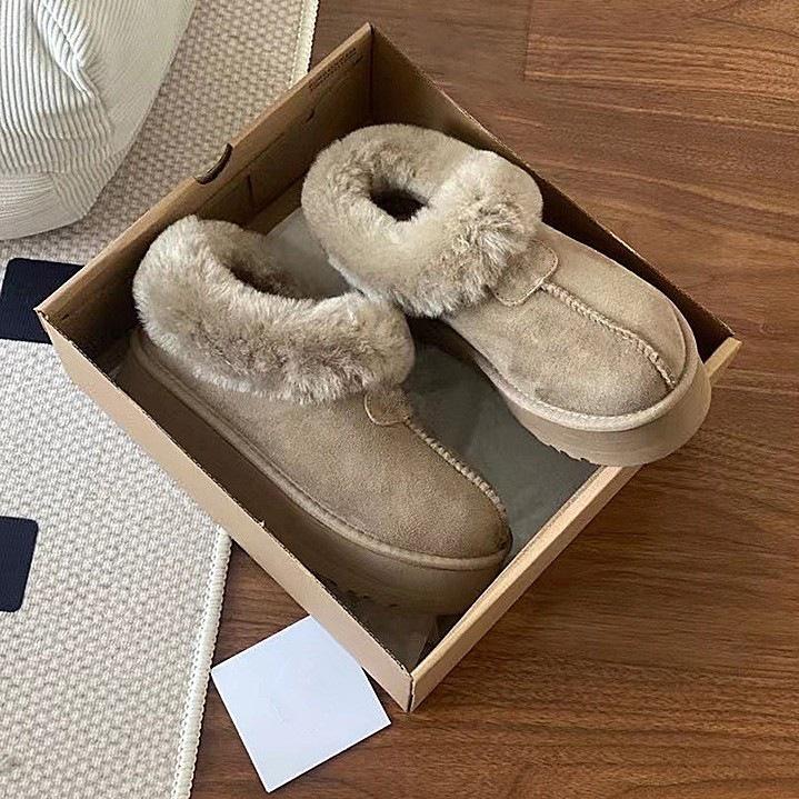 thick-soled snow boots, piled and thickened warm shoes, fluffy shoes, bread shoes, low-top cotton shoes.