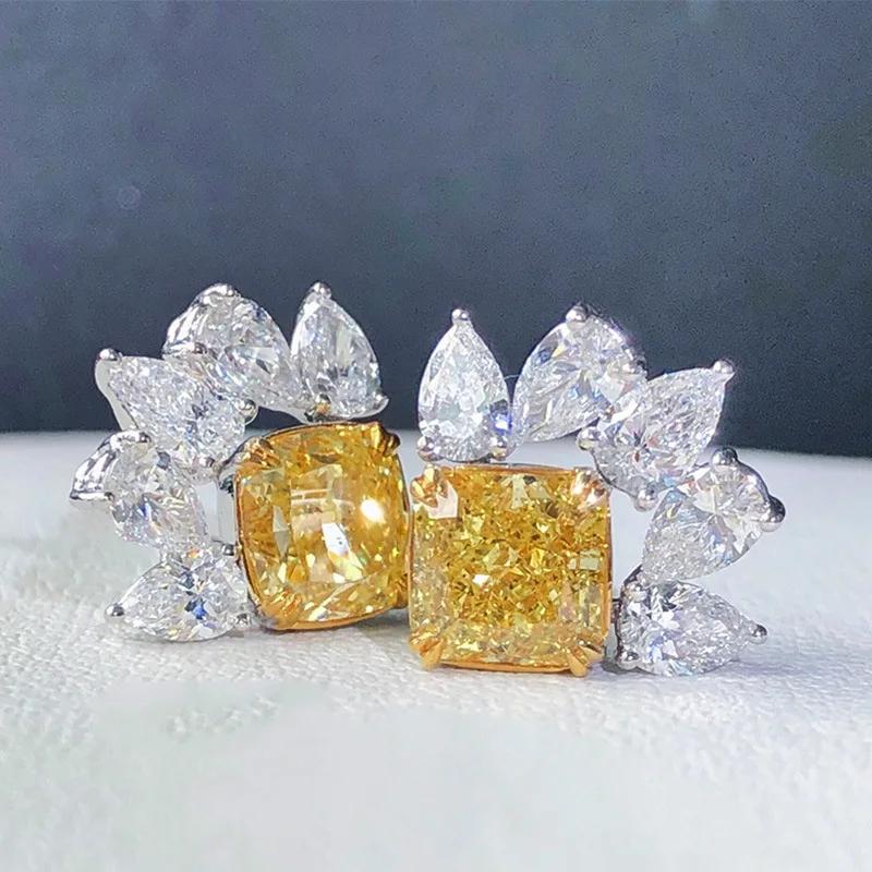 New Simple And Elegant Square Cubic Zirconia Earrings Bling Yellow Cz Dangle  Luxury Women Wedding Engagement Jewelry