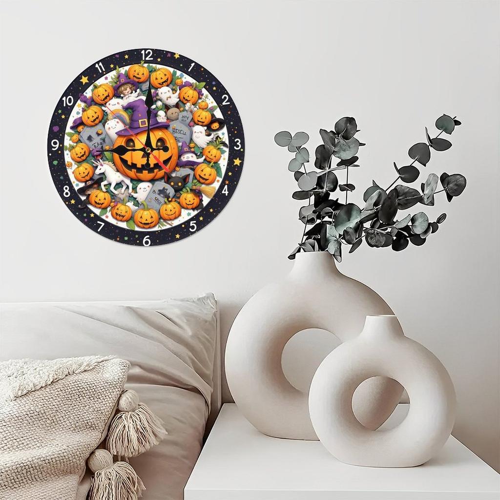 Custom Pattern Wall Clock, Halloween style design, Artistic Home Decor, 10-Inch Silent Wooden Wall Clock