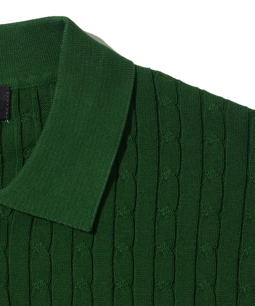 ANALOG MOOD Cable Half-Zip Collar Short-Sleeve Knit (Green)