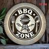 Vintage BBQ Metal Sign Rustic Kitchen Wall Decor Round Aluminum Tin Plate 20x20cm Bar Patio Grill Man Cave Gift