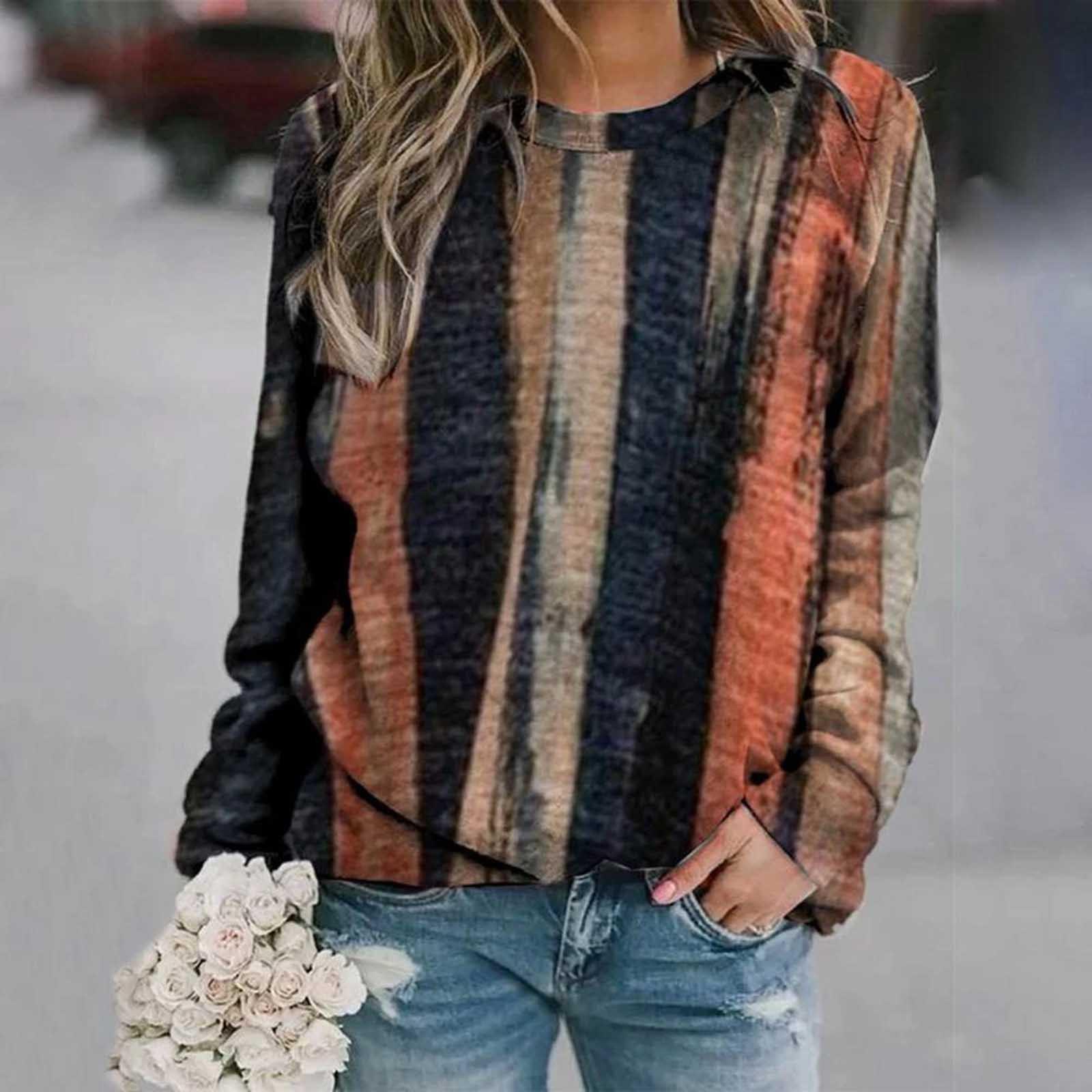 Women Casual Printing Pullover T-shirt Literary Loose Round Neck Long Sleeves XXXL чёрный