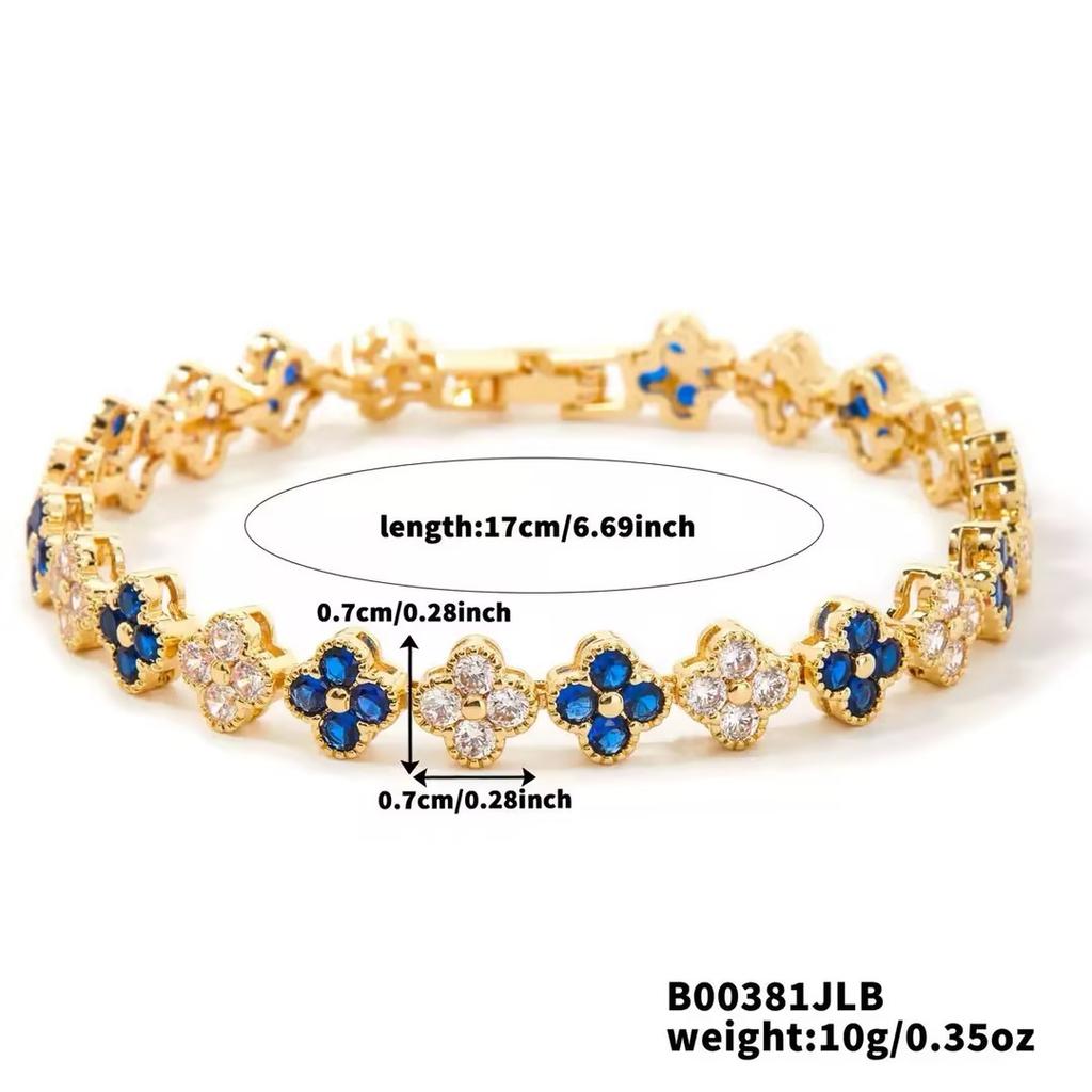 A Colorful Lucky Four-Leaf Flower Bracelet Inlaid With Zircon, Luxurious And High-End Small Fragrance , Versatile For Women