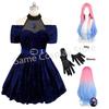 Mizi Cosplay Costume Wig Fancy Dress Halloween Party Roleplay Performance Clothes Blue Velvet Outfit Anime Cosplay Presale