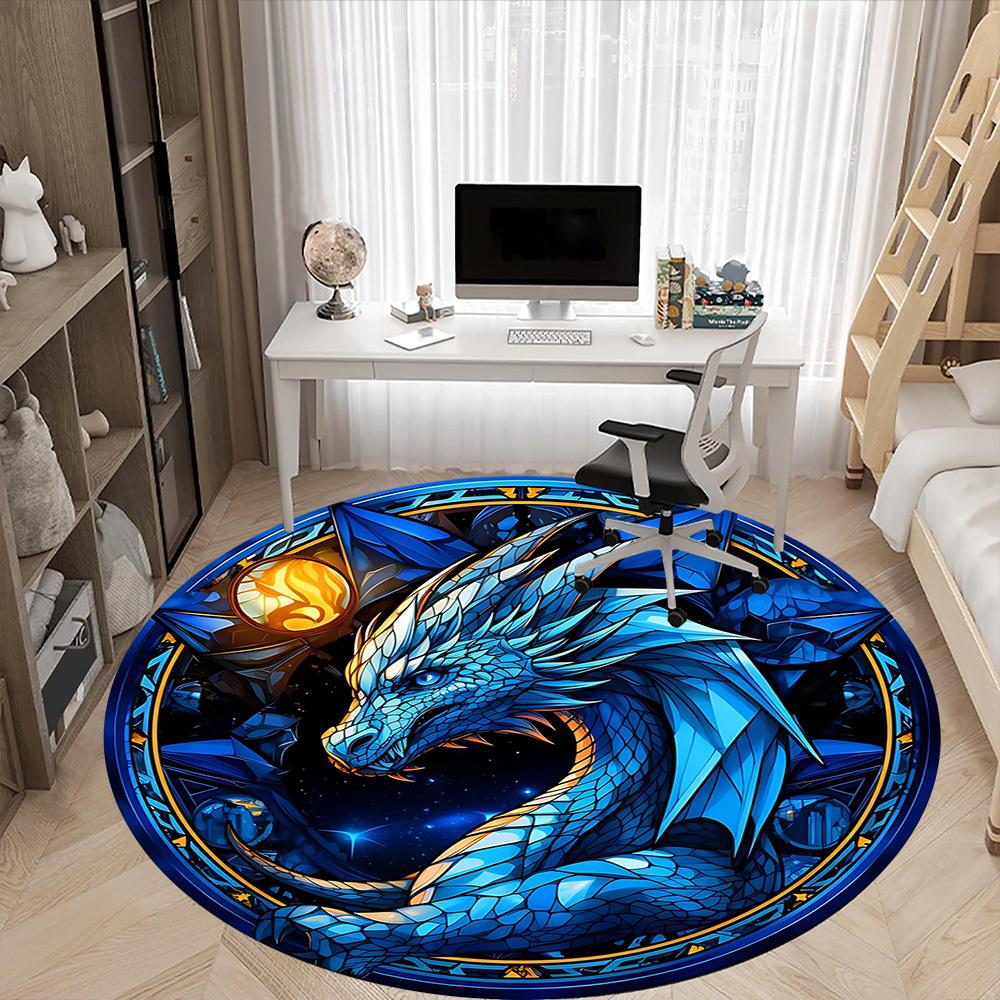 1pc Dragon Fantasy Office Round Area Rug, Under Office Chairs Bedroom Living Room Home Decor, Room Deco