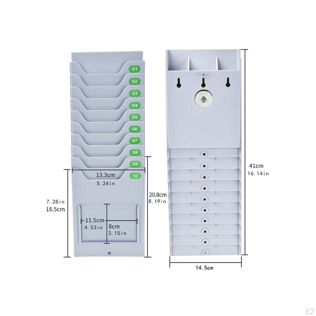 Time Cards Rack Card Holder with 10 Pocket Slot Gray Outdoor for Office Punch in Clock Out