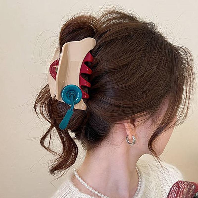 Red Button Grab Clip Women 2024 Back Of Head Hair Clip Headpiece Hairpin Hair Accessories