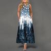 Women Sleeveless Casual Maxi Dress Round Neck Printed Loose Fit Long Dress with Flared Hem and Side Pockets for Daily Wear