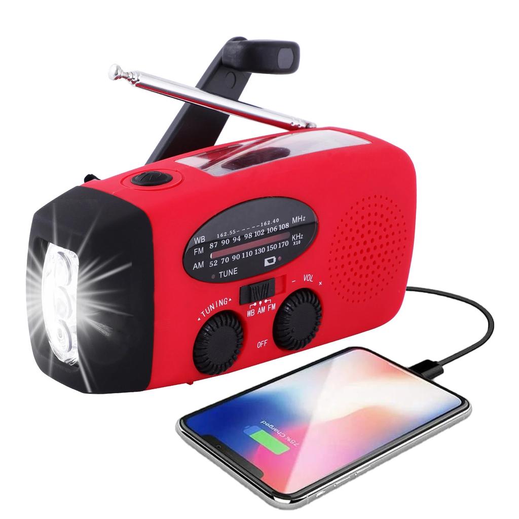 Multifunktionales Solar-Handkurbelradio FM AM WB NOAA Wetterradio 2000 mAh USB-Aufladung Notfall-LED-Taschenlampe Power Ban