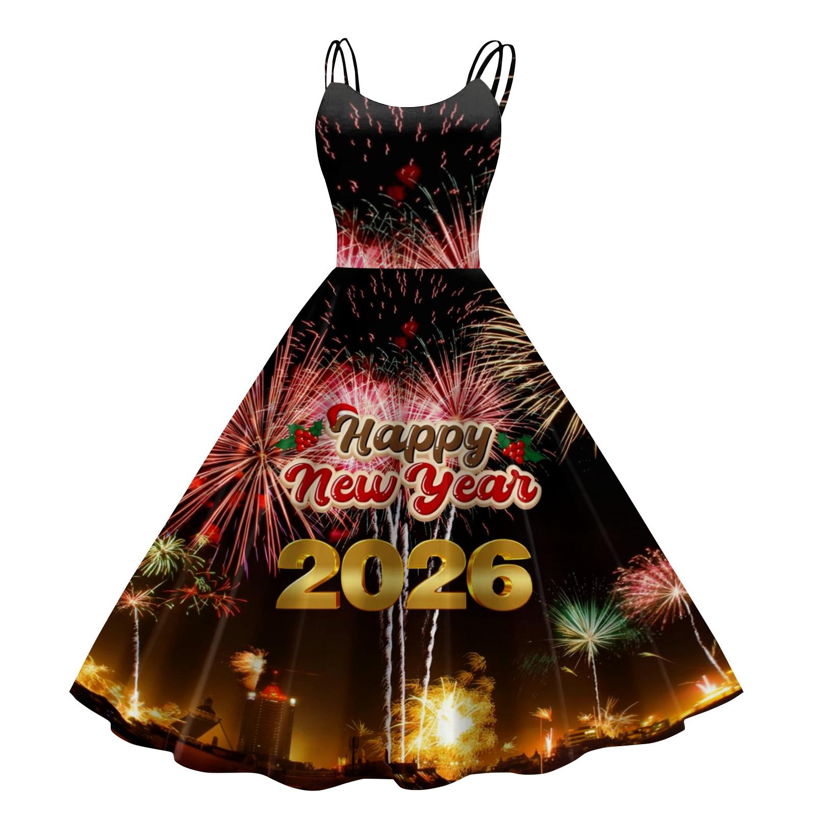 

Женское повседневное модное миди-платье с круглым вырезом и новогодним принтом M киноварь