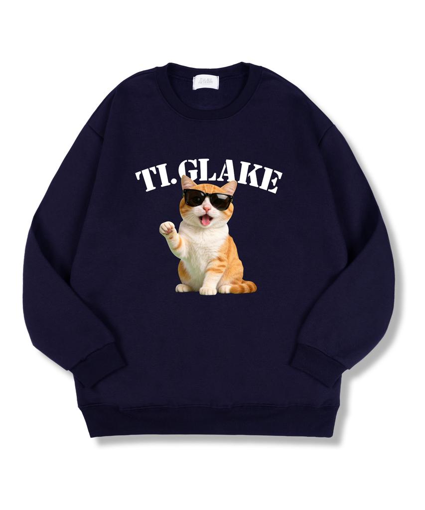 TI.GLAKE Glasscat Oversized Special Double-Sided Sweatshirt Navy