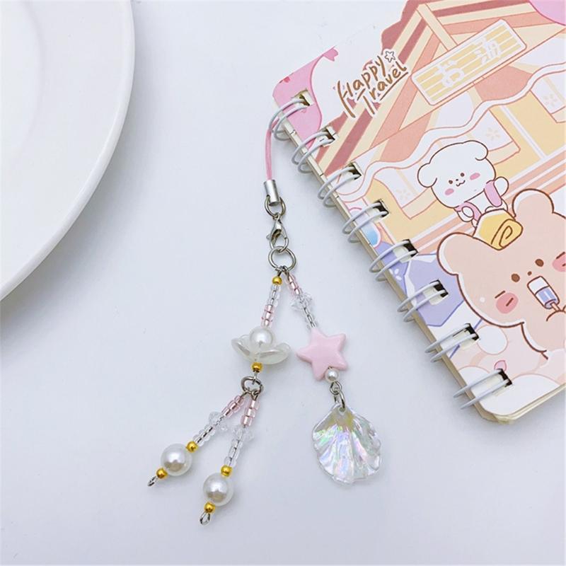 Long Tassels Phone Lanyard Stylish Beaded Wrist Strap Detachable Lasers Shells Phone Chain Keyring Portable Accessory