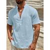 Men's Stand Collar Leisure Shirt Casual Solid Color V Neck Top for Summer Men Short Sleeve Shirts White Light Blue